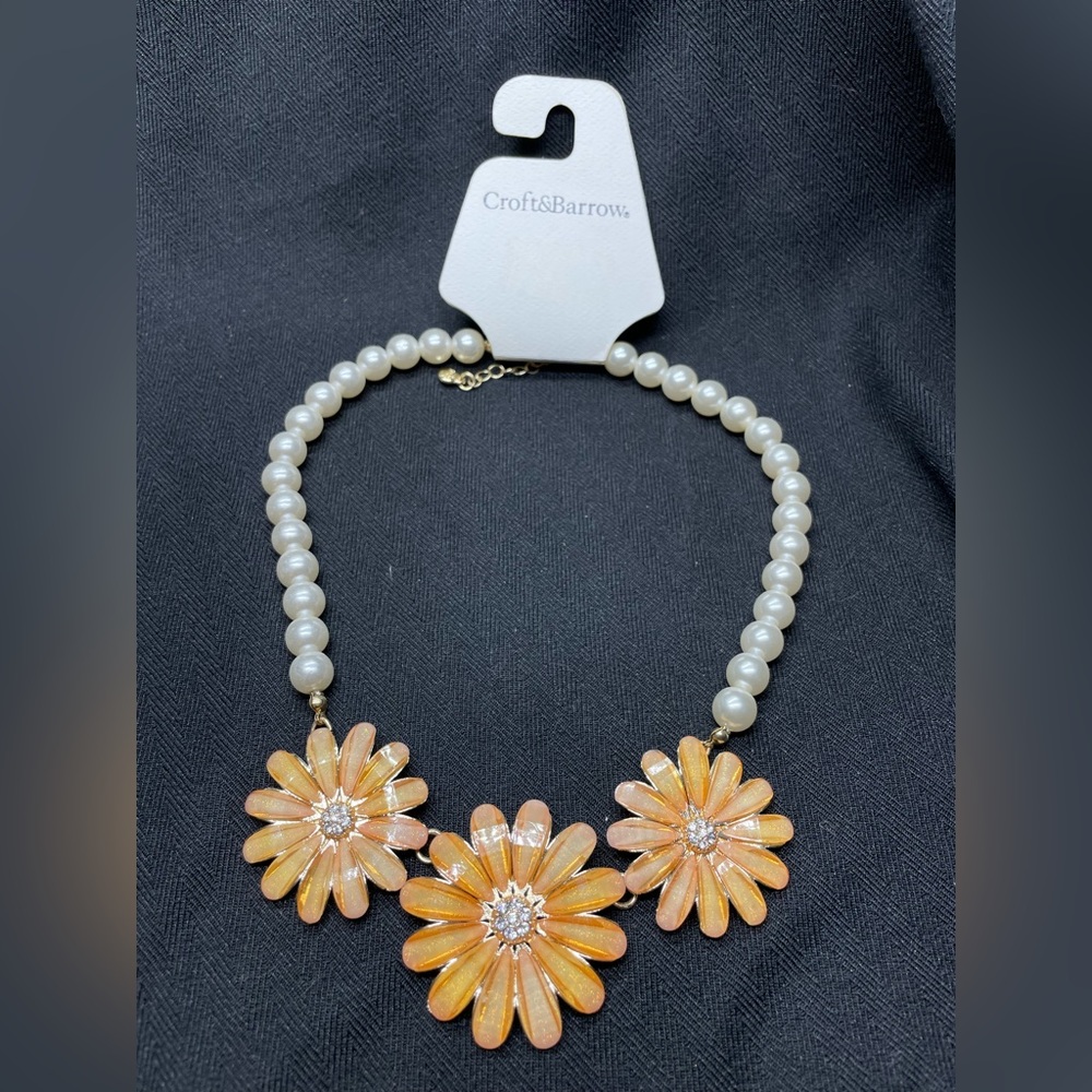 Croft & Barrow Lucite Triple Flower and Faux Pearl Necklace